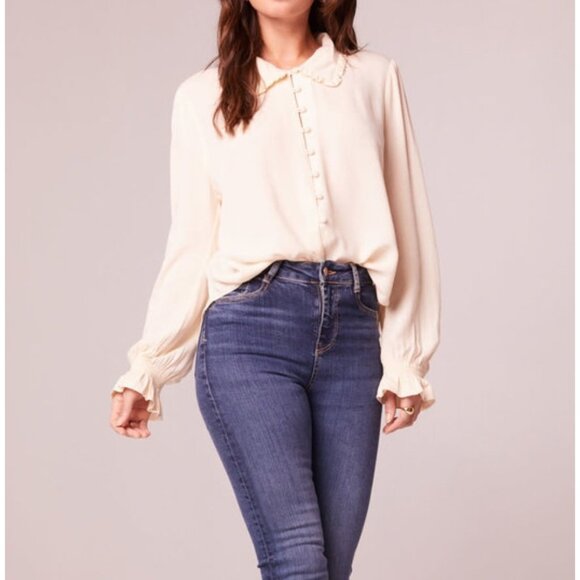 Band of the Free NWT Denise Cream Ruffle Collar Top Sz Small Cream BOG Collec - Picture 1 of 14